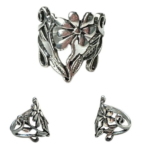 NEW Silver Plated Daisy Flower Floral Design Large Boho Thumb Ring Size 9 - Picture 12 of 12